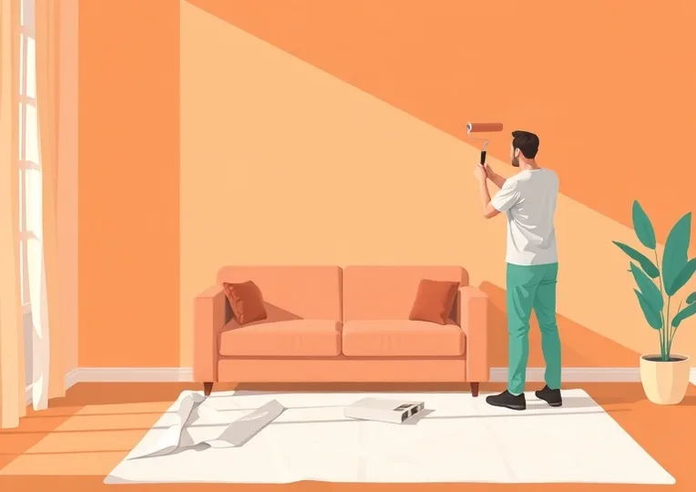 Peintre appliquant la peinture au rouleau sur un mur de salon