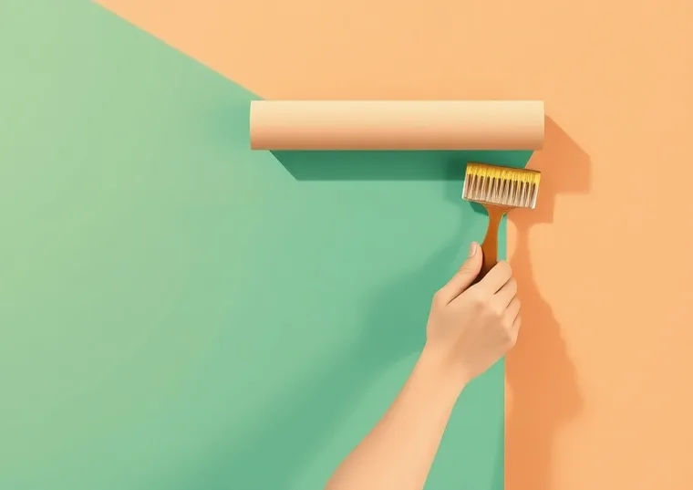 Pose de papier peint, rouleau et brosse à maroufler